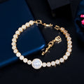 Shining 18k Gold Plated Top White Round Cubic Zircon Evening Party Tennis Bracelet Jewelry for Female Wedding Christmas Gift