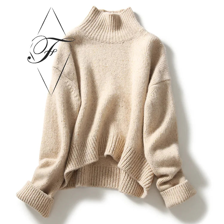Women's Cashmere Knitting Spring Pullover Sweater Casual Style Solid Pattern Plus Size Slouchy Turtleneck Soft and Comfortable