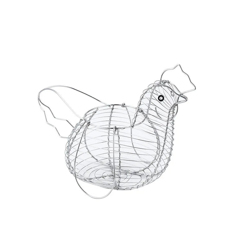Chicken Egg Basket Holder Metal Wire Hen Shaped Kitchen Storage Rack with Handle Holds 15-20 Eggs