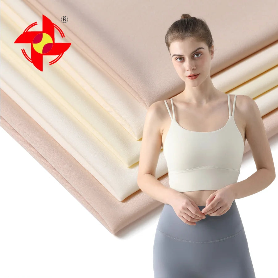 60% Nylon 40% Spandex Weft Knitted Dry Fit Double-Sided Fabric 4 Way Stretch Breathable Plain Sportswear Girls' Yoga Leggings