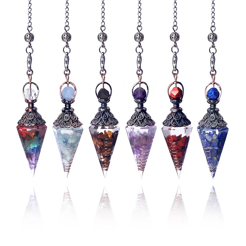 Retro Coppery Resin Pendulum Crystal Natural Stone Pendulum for Divination Hypnosis Healing Soul Witchcraft Divination Tools