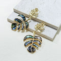 Fashion Natural Abalone Shell Leaf Drop Dangle Earrings Prevent Allergy Stainless Steel Golden Daily Jewelry