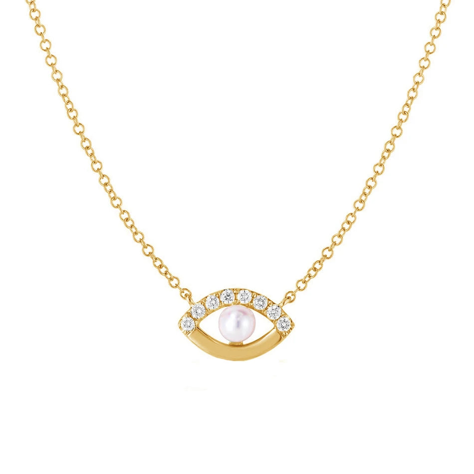 18k Gold Vermeil 925 Sterling Silver Jewelry Gold Plated Cz Freshwater Natural Pearl Eye Pendant Necklace