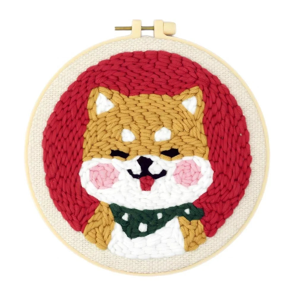 Needle Craft Flower DIY Beginners Yarns Pre-printed Stamped Monk Cloth Fabric Hoop Threader Full Set Punch Embroidery Kit