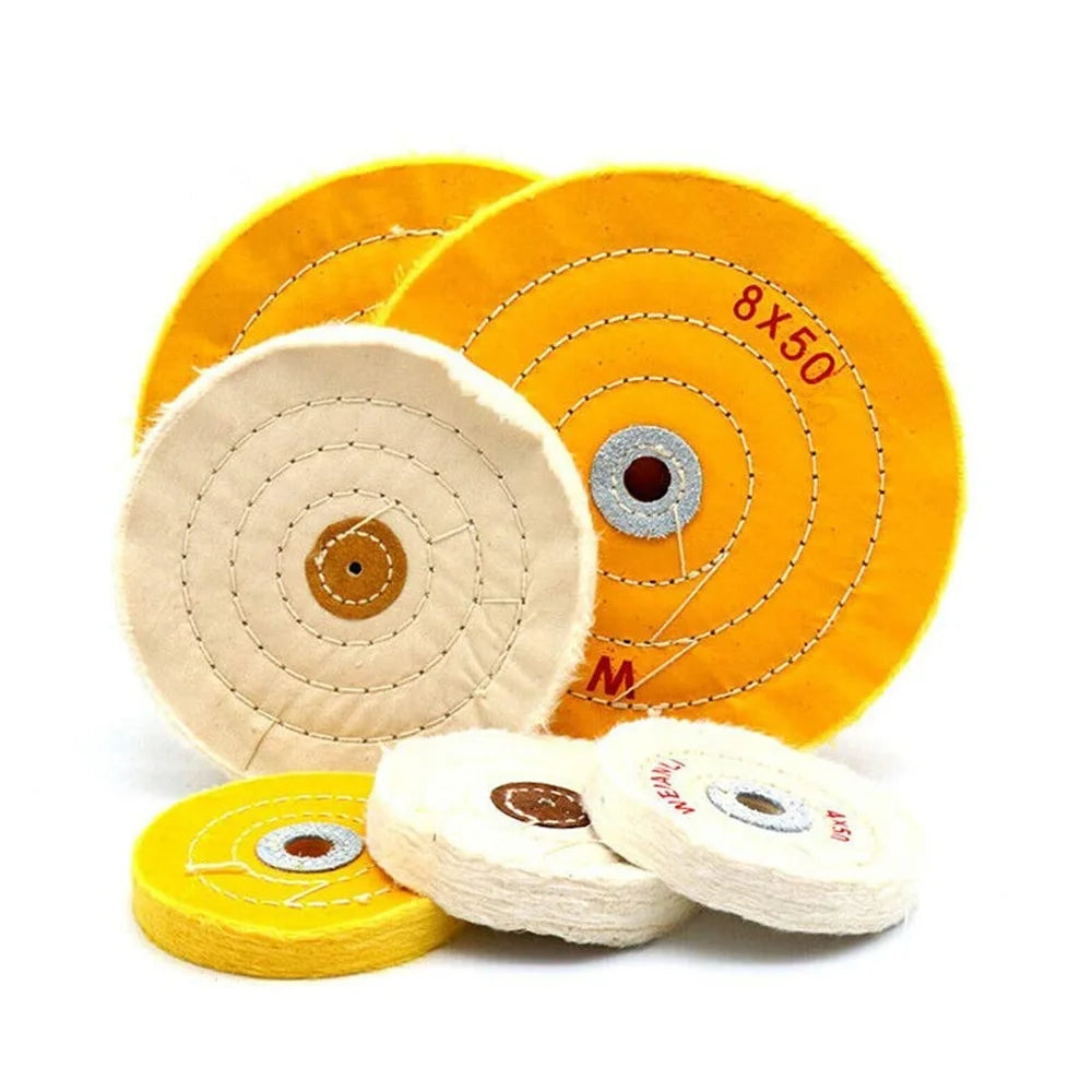 3"/4"/5"/6"/7"/10"/12" Cotton Lint Cloth Yellow Polishing Buffing Wheel for Gold Jewelry Metal Wood Polishing Abrasive Tools