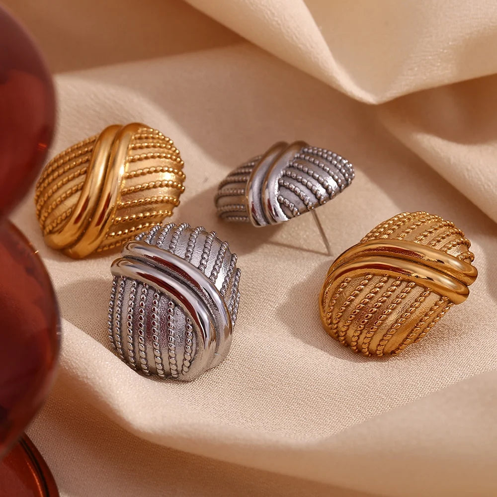 New Design Oval Beaded Stud Earrings for Women 18k Gold Plated Jewelry Stainless Steel Party Jewelry