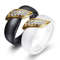Fashion Jewelry Black/White Women Crystal Ring 18k Gold Plated Leaf Wedding Ceramic Rings for Women
