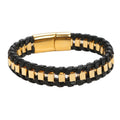 Hot Selling Man Gold Plated Stainless Steel Chain Leather Bracelet
