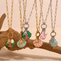 Summer Beach Jewelry Stainless Steel Gold Plated Colored Enamel Shell Pearl Pendant Necklace for Women Waterproof Jewelry