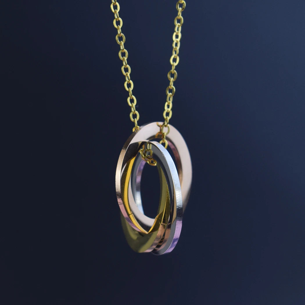 Silver Rose Gold Tricolor Ring Pendant Blank Personalized Customization Jewelry - Women Men Minimalist Stainless Steel Necklace