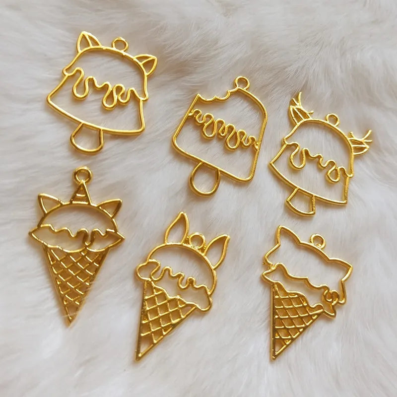 Sweet Ice-Cream Food Metal Frames Pendant Blank Bezel UV Resin Jewelry DIY Pendant Accessories Jewelry Making Tool