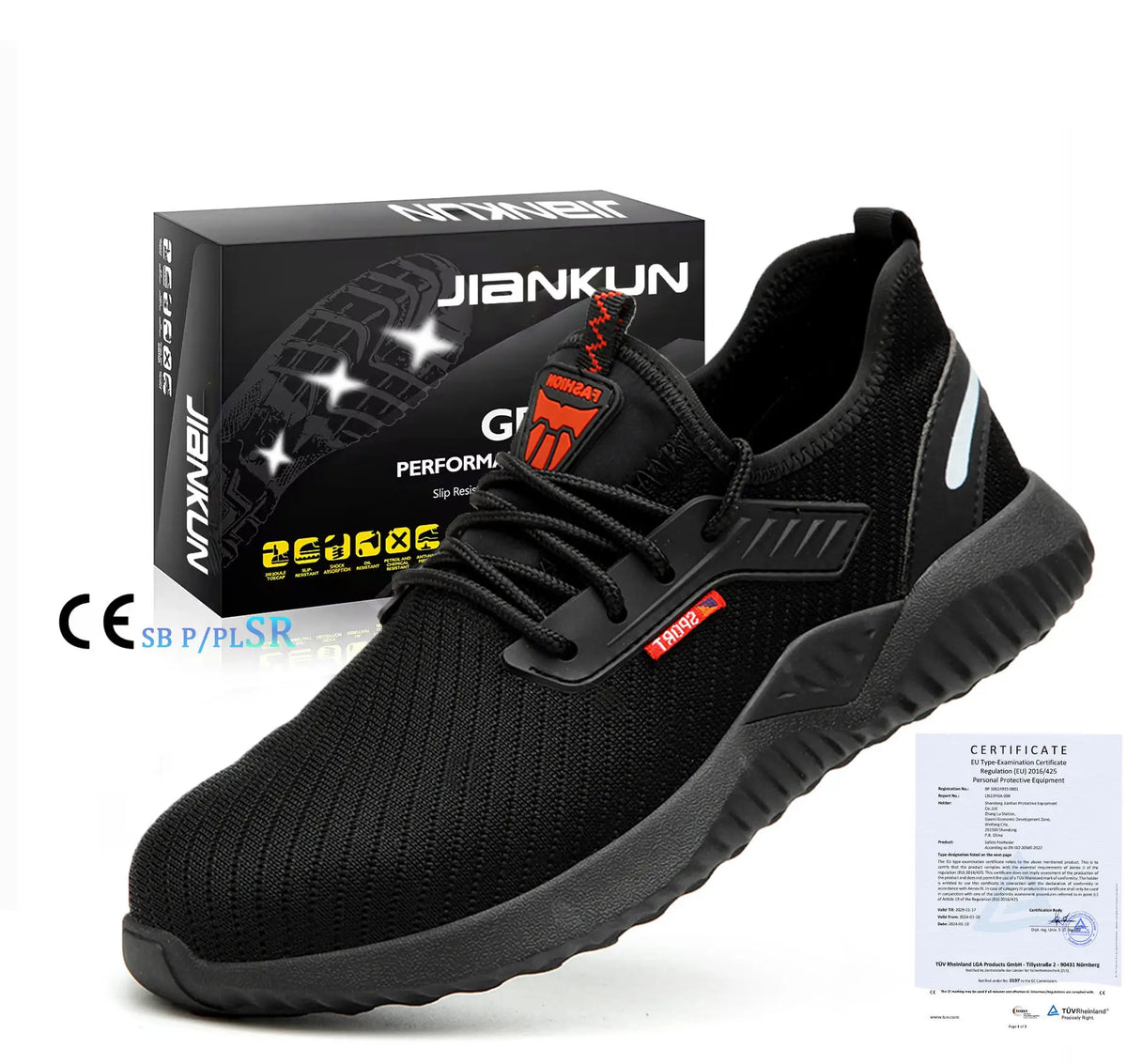JIANKUN Men's Indestructible Flying Knit Mesh CE Certified Breathable Steel Toe Safety Work Shoes for Autumn Summer MegaBDM