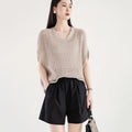 Women's Casual Eco-Friendly Worsted Fabric Breathable Knitted Coat Vest Tops with V-neck Collar for Summer Outer Wear Wholesale