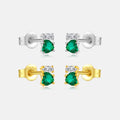 FUAMAY Aretes Corazon 925 Silver Stud Earrings for Women Green Heart Stone Bridal Cubic Zirconia Heart Silver 925 Earrings