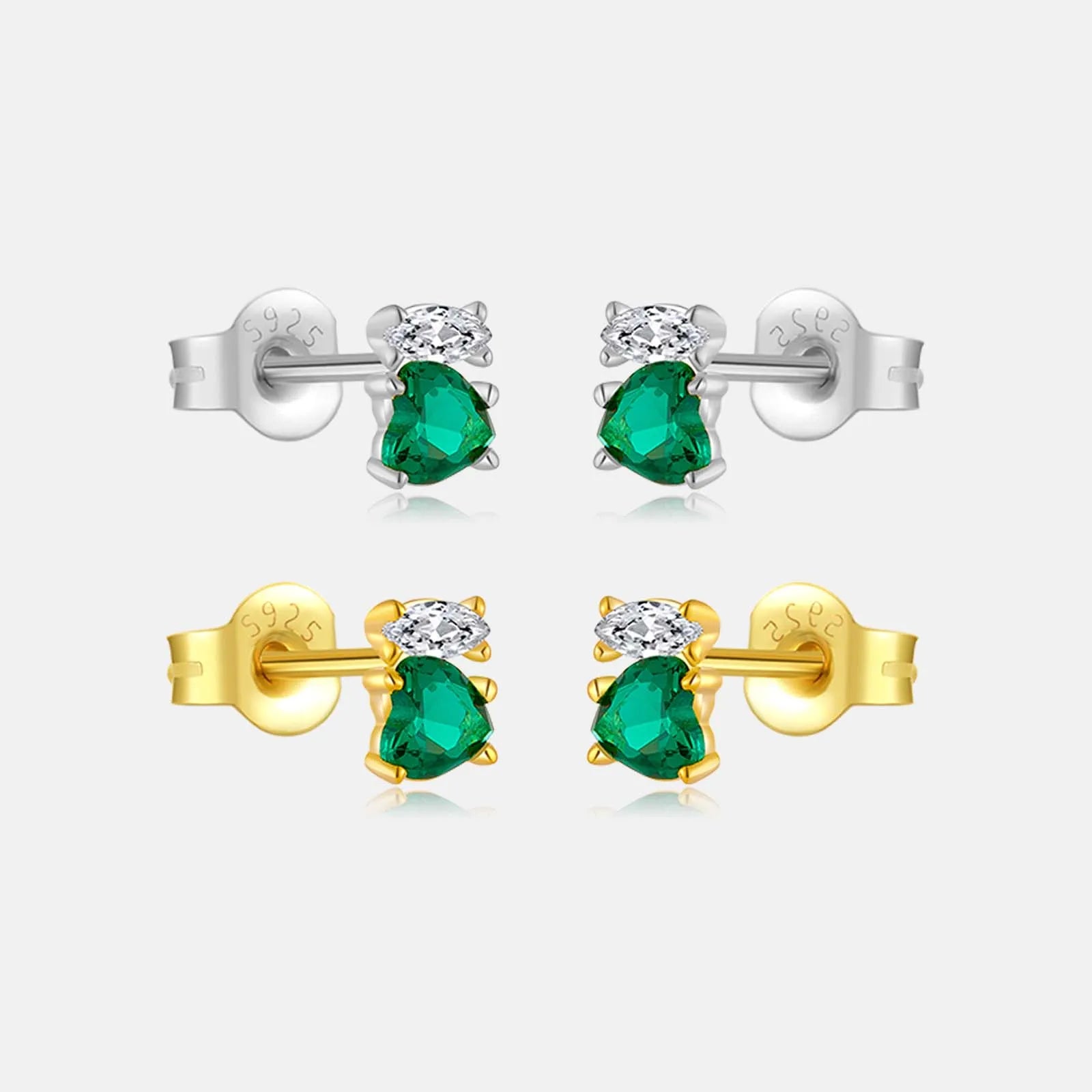 FUAMAY Aretes Corazon 925 Silver Stud Earrings for Women Green Heart Stone Bridal Cubic Zirconia Heart Silver 925 Earrings