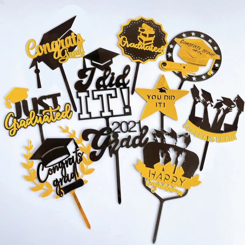 Acrylic Graduation Congrats You Got It Grad Happy Birthday Bachelor's Hat Cake Topper for Cupcake Decoration Mix