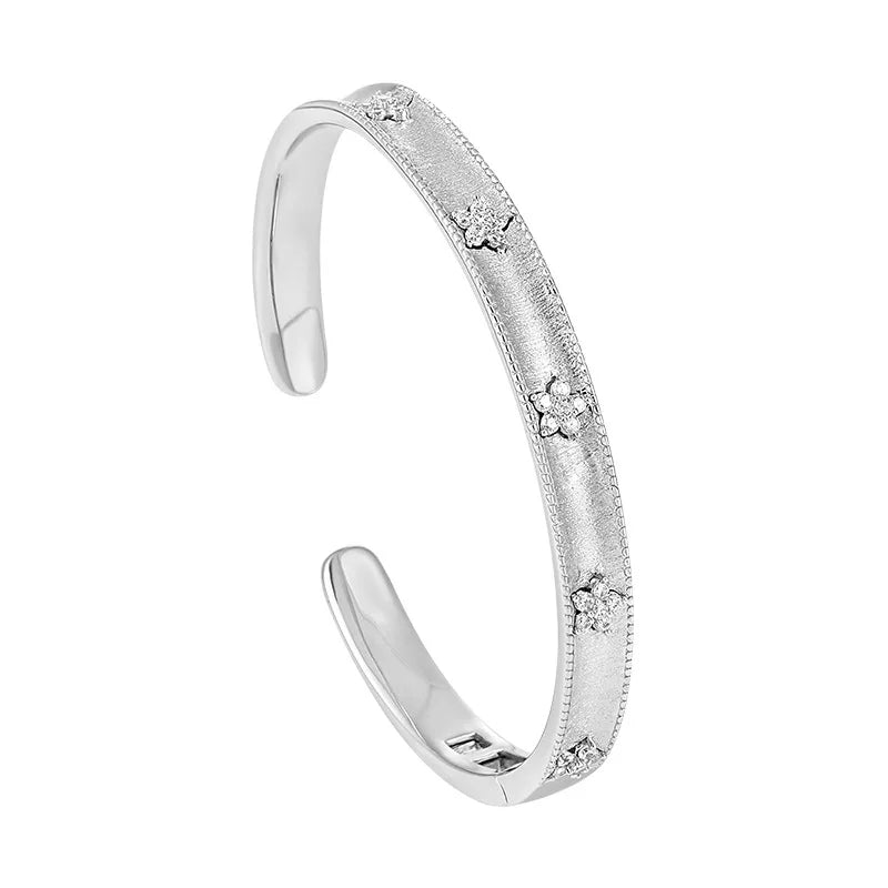 Melynn 5A Zircon Star Hand Cuffs 925 Sterling Silver Bangles Romantic Rhodium Plated Cuff Bracelet for Women