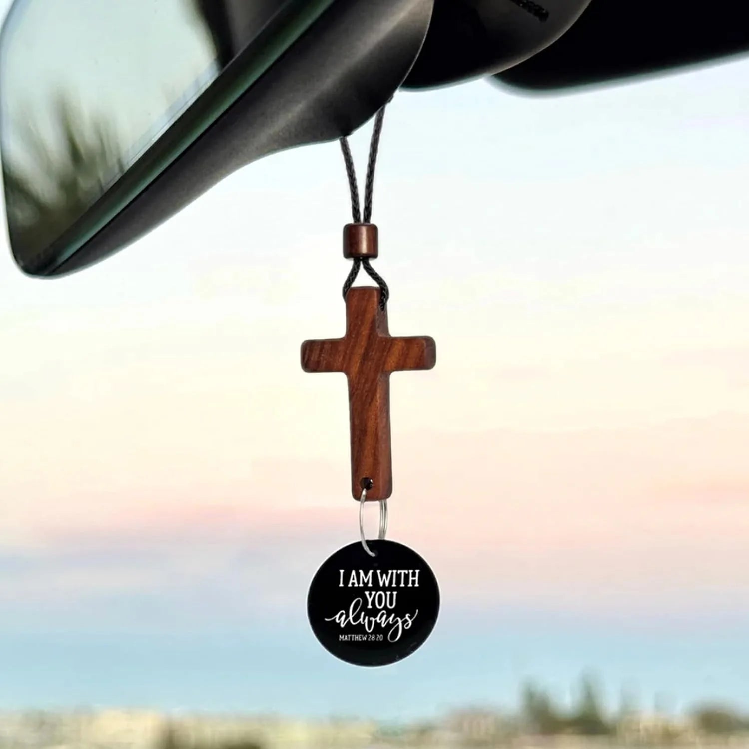 Trendy NFC Bible Cross Pendant Necklace with Wood Hanging Ornament Unisex Natural Stone for Anniversary