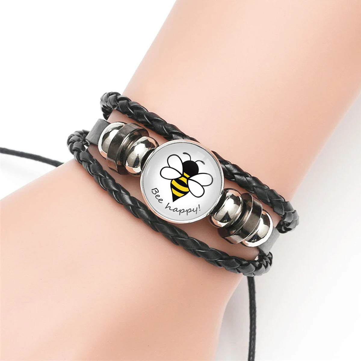 Manufacturer Honeybee Charm Genuine Leather Lover Bracelet Bee Charm Brown Black Leather Couple Bracelet
