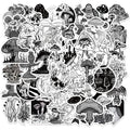 50PCS Gothic Black and White Magic Mushrooms Decor Vinyl Sticker for Luggage Notebook Guitar Mushroom Cat Tree Sticker