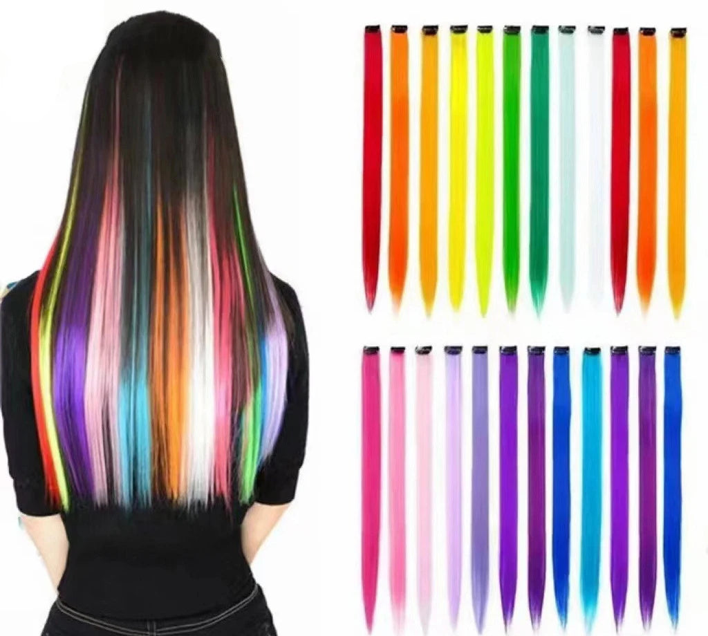 20inch Straight Colored Clip-in High Temperature Synthetic Extensions Lightweight Invisible Design for Rainbow Party Highlights