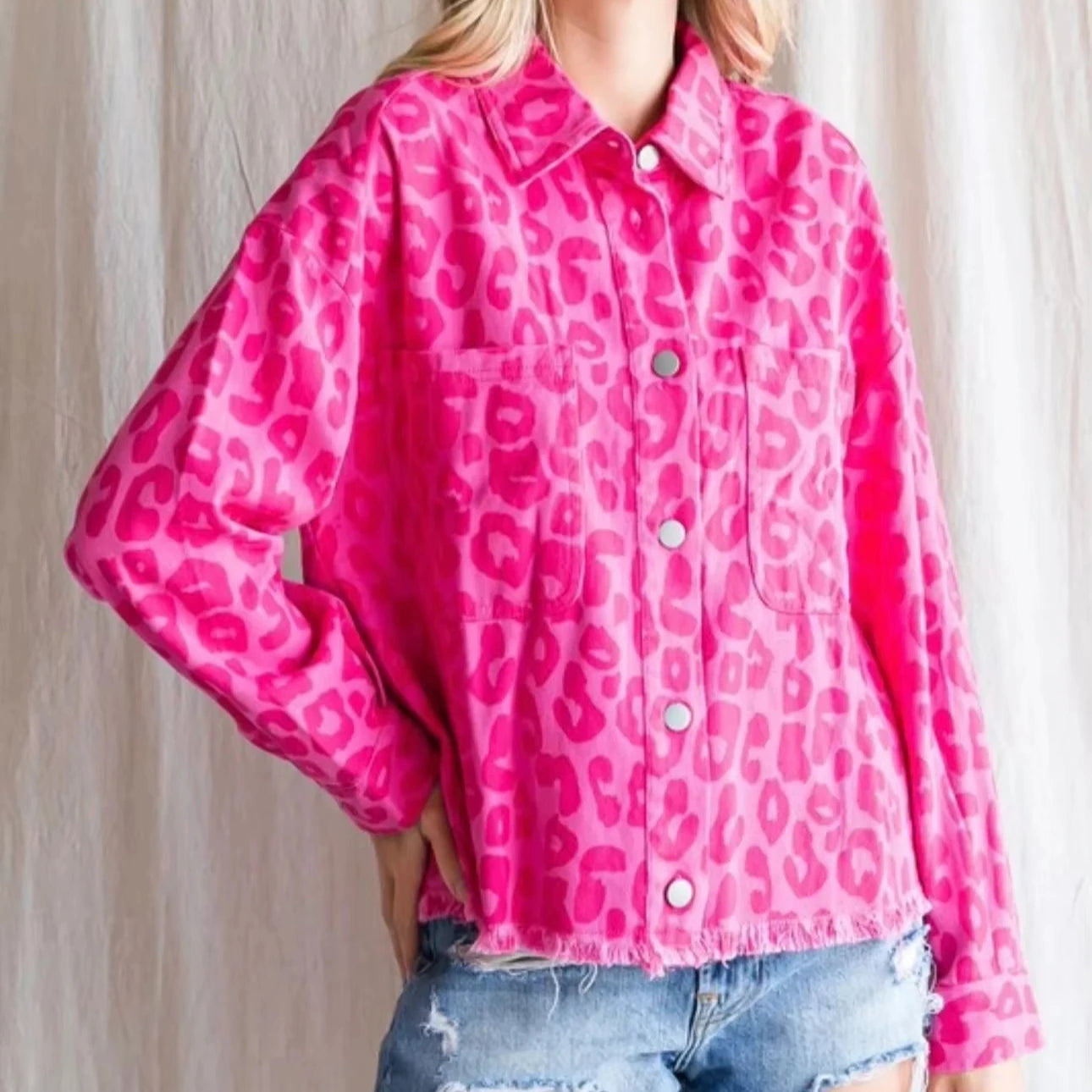 Lovedagear Wholesale Custom Leopard Western Clothing Cotton Cuffs Raw Jean Denim Jacket for Women