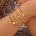 Wholesale Stainless Steel Fashion Bead Chain Double Layered 18k Gold Plated Pentagram Flower Map Feather Pendant Charm Bracelet