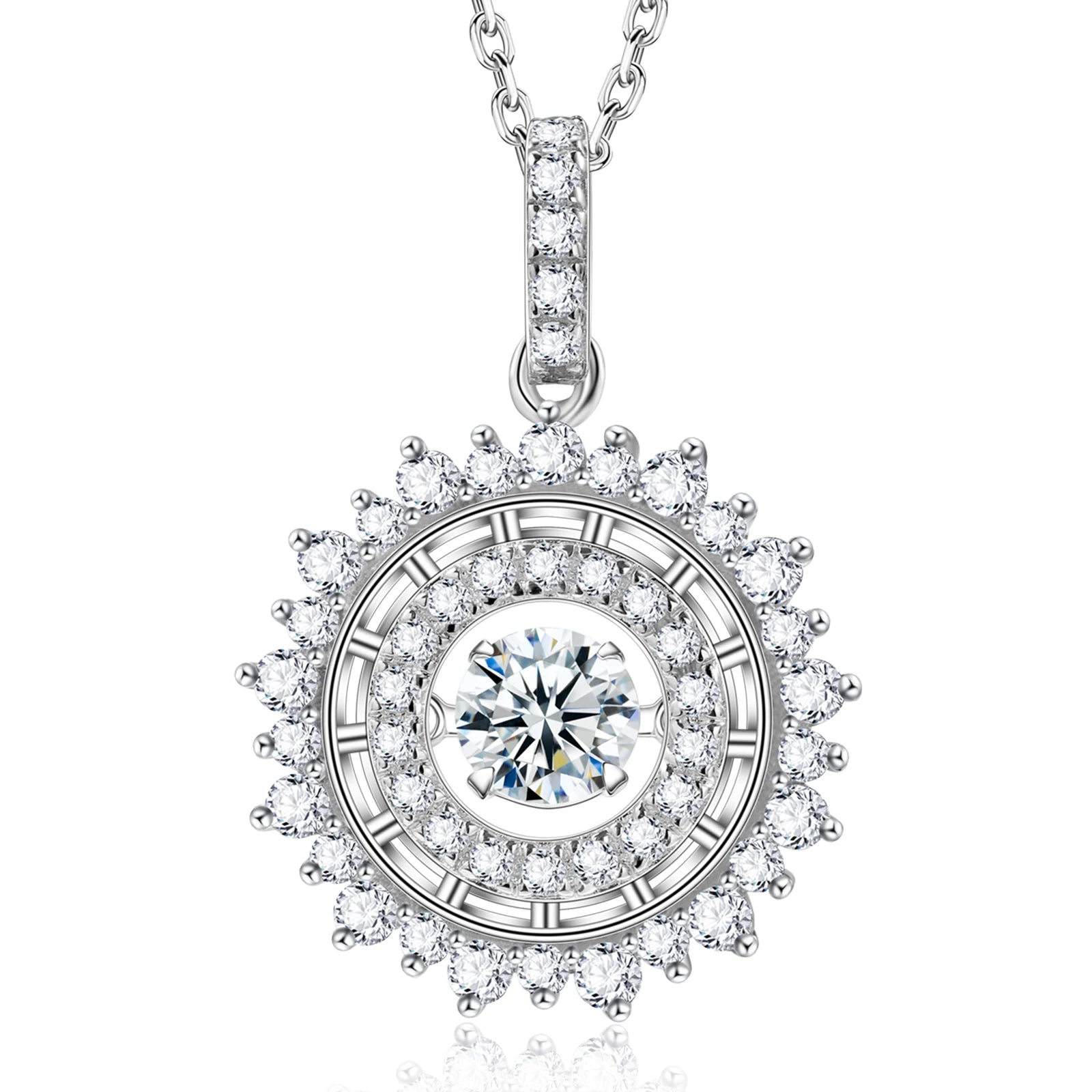 Round Shape Design VVS 1ct Keep Dancing Every Moment 925 Silver Pendant Diamond Moissanite Necklace
