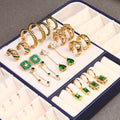 Wholesale Women's Trendy Geometric Gold Pearl Earring Set Stainless Steel Twist Hoop and Stud Jewelry