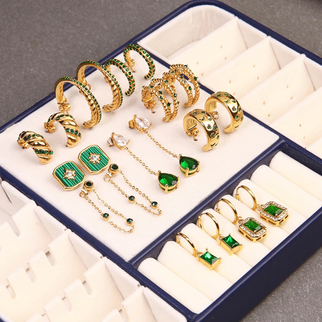 Wholesale Women's Trendy Geometric Gold Pearl Earring Set Stainless Steel Twist Hoop and Stud Jewelry