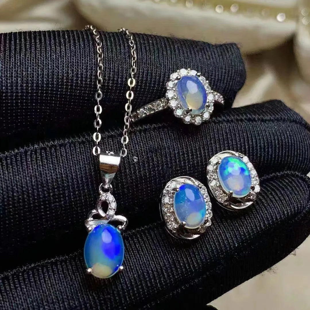 Factory Supply Heavy 925 Sterling Silver Natural Opal Necklace Set Long Gold Plated for Parties and Engagements African Style
