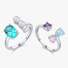 925 Sterling Silver Fine Jewelry Elegant Glare Crystal Pearl Open Size Rings Multi-Color Delicate CZ Adjustable Rings for Women