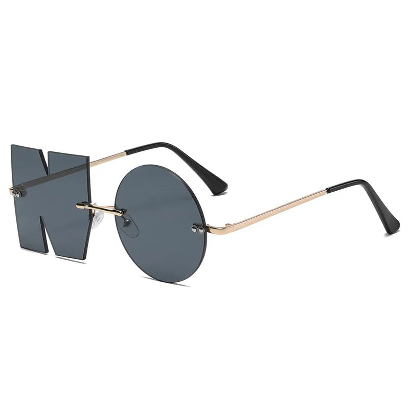 GWTNN Unique Letter Lens Sunglasses Women Men Gradient Shades Irregular Rimless Party Funny Round Sun Glasses