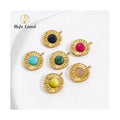 Wholesale Vintage Necklace Charm Jewelry Gold Plated Stainless Steel Irregular Round Pendant With Natural Stone