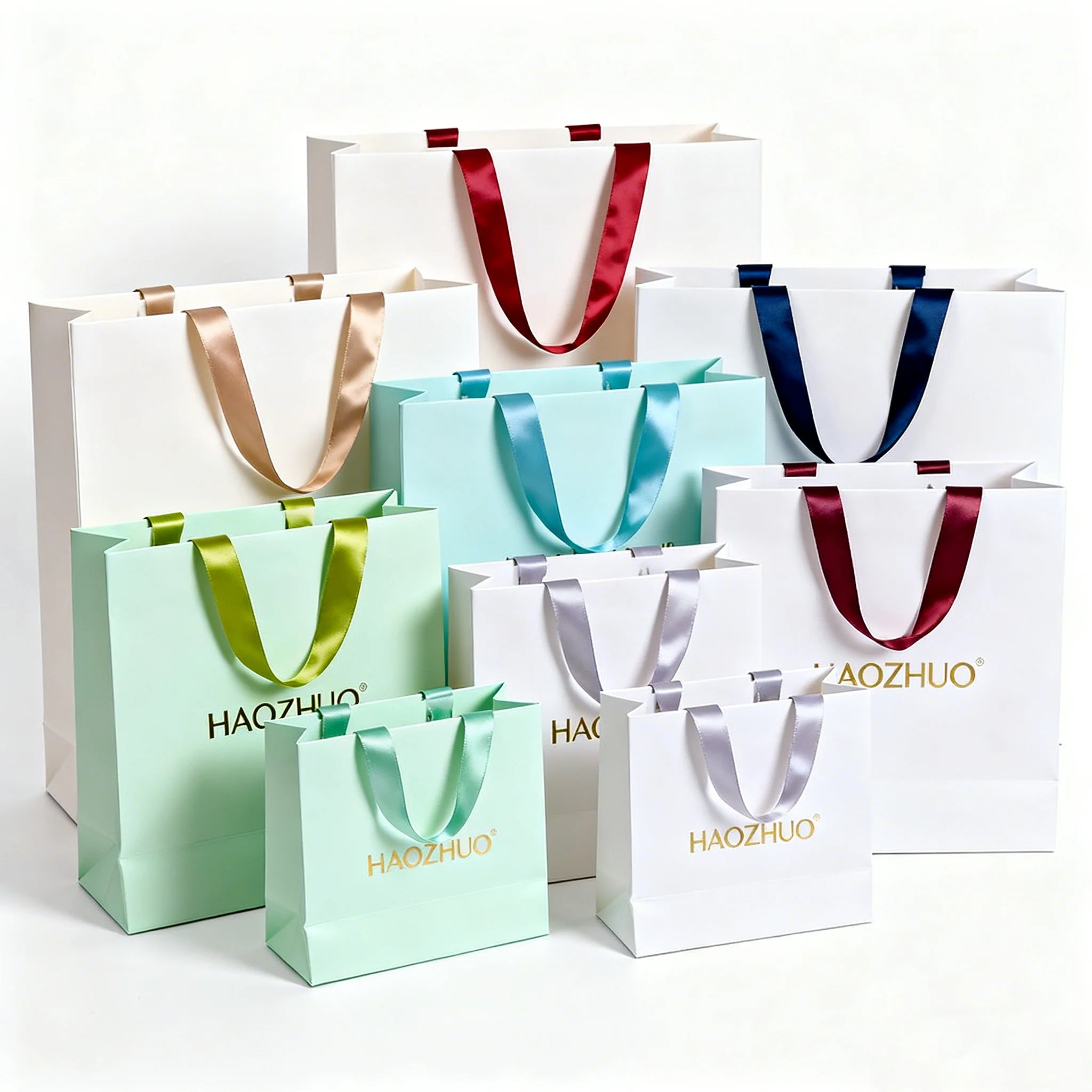 Wholesale Custom Designed Printed Paper Bags with Ribbon Handle for Clothing Shoes Underwear Featuring Your Own Logo