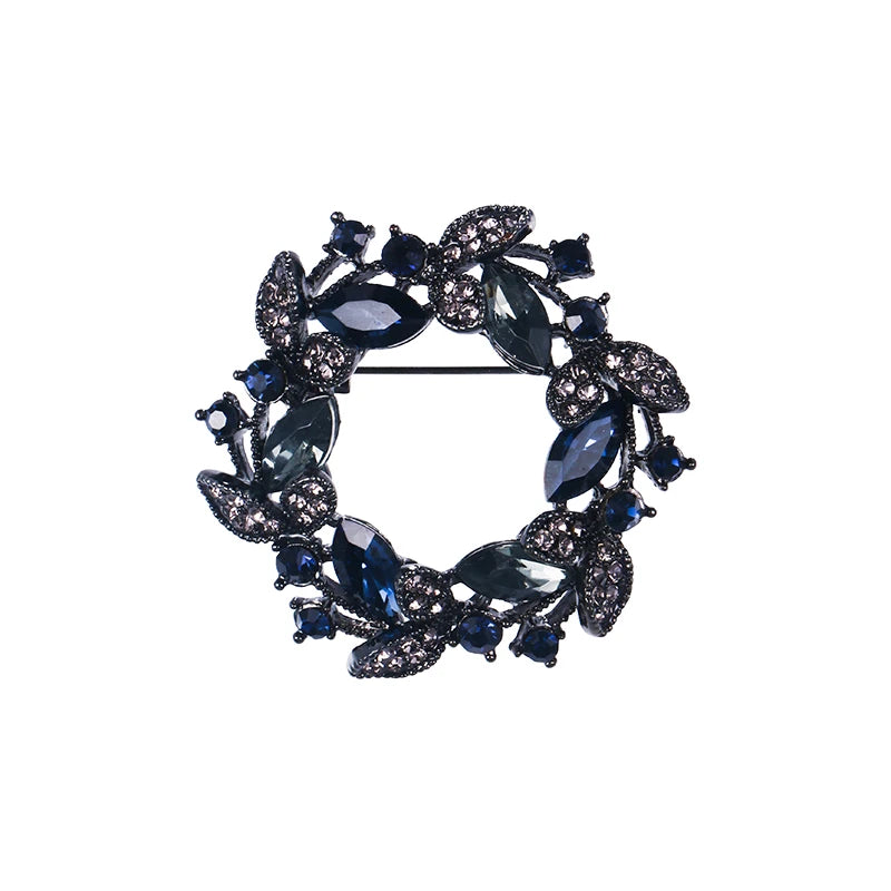 Weiman Deep Blue Crystal Flower Garland Floral Hoop Brooch Pins Children's Alloy Jewelry for Wedding & Engagement Plating
