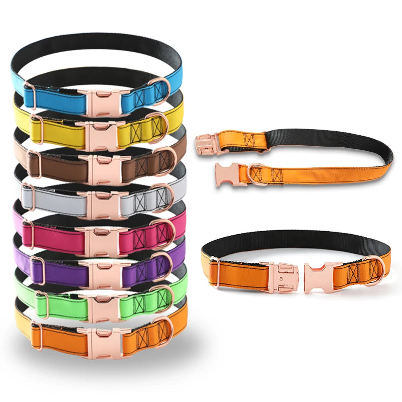 Waterproof Eco-Friendly Nylon Dog Collars Wholesale Rose Gold Hardware Pet Metal Buckle Custom Big Leash Set Luxury Glow Castle