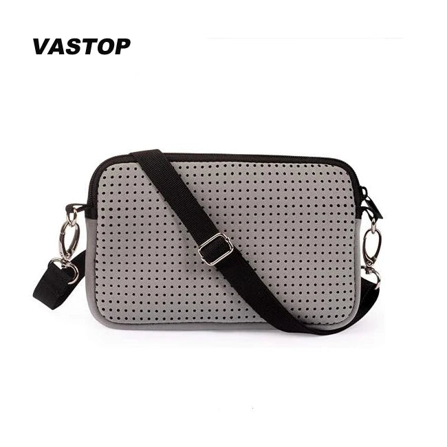 Mini Vintage Neoprene Clutch Crossbody Bag for Women Single Zipper Customized Logo Print 50pcs Perforated SBR Fabric for Daily
