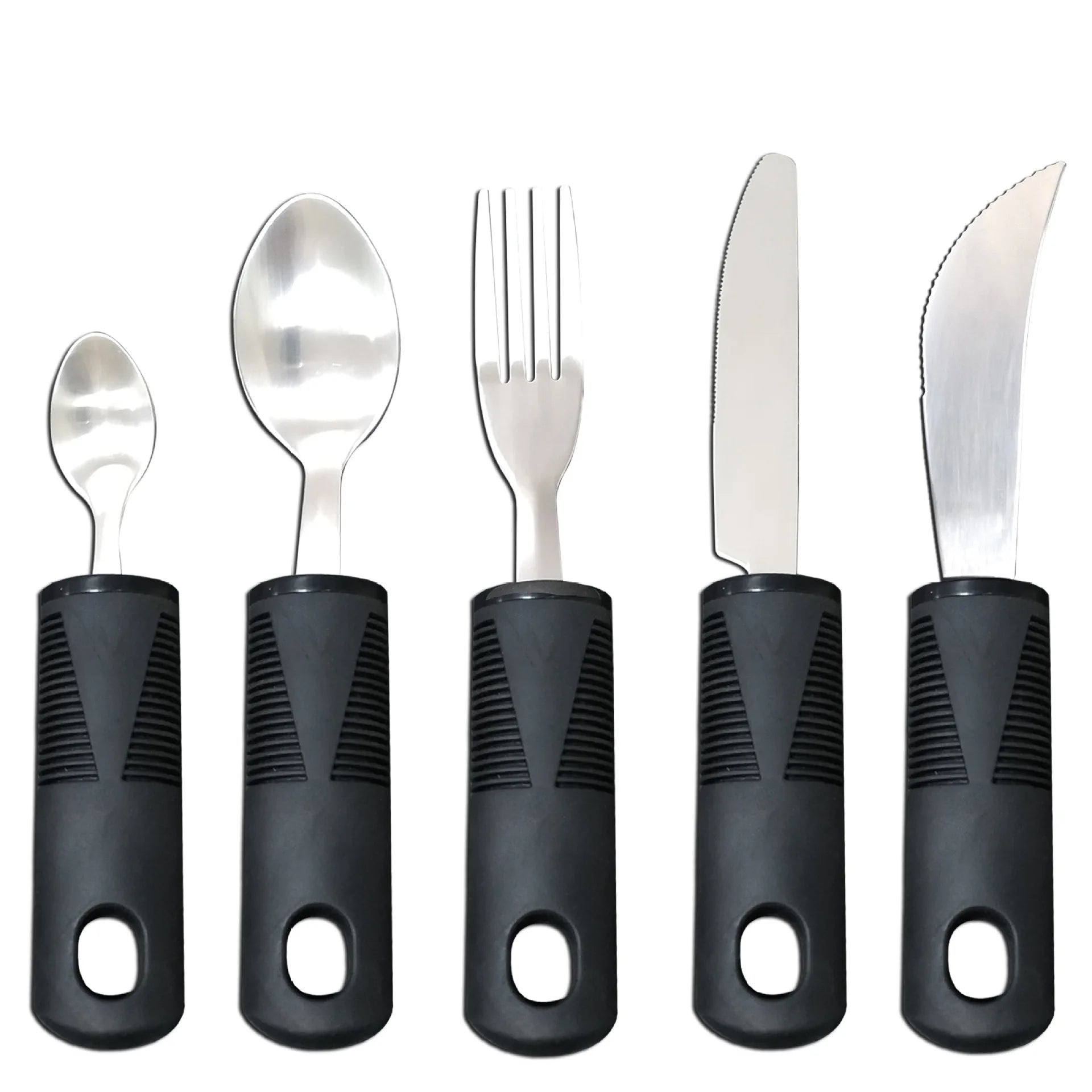 Hot Selling 5pcs Set Easy Grip Stainless Steel Dinnerware Adaptative Utensils for Adults Elders Kitchen Gadgets Made Metal