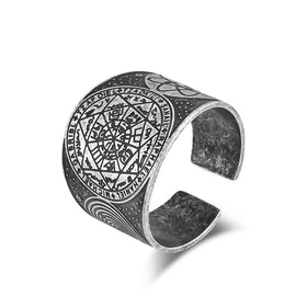 17mm Stainless Steel Ring Ancient Silver Black Solomon Kabala Mysterious Seven Star Opening Adjustable Stainless Steel Ring 787