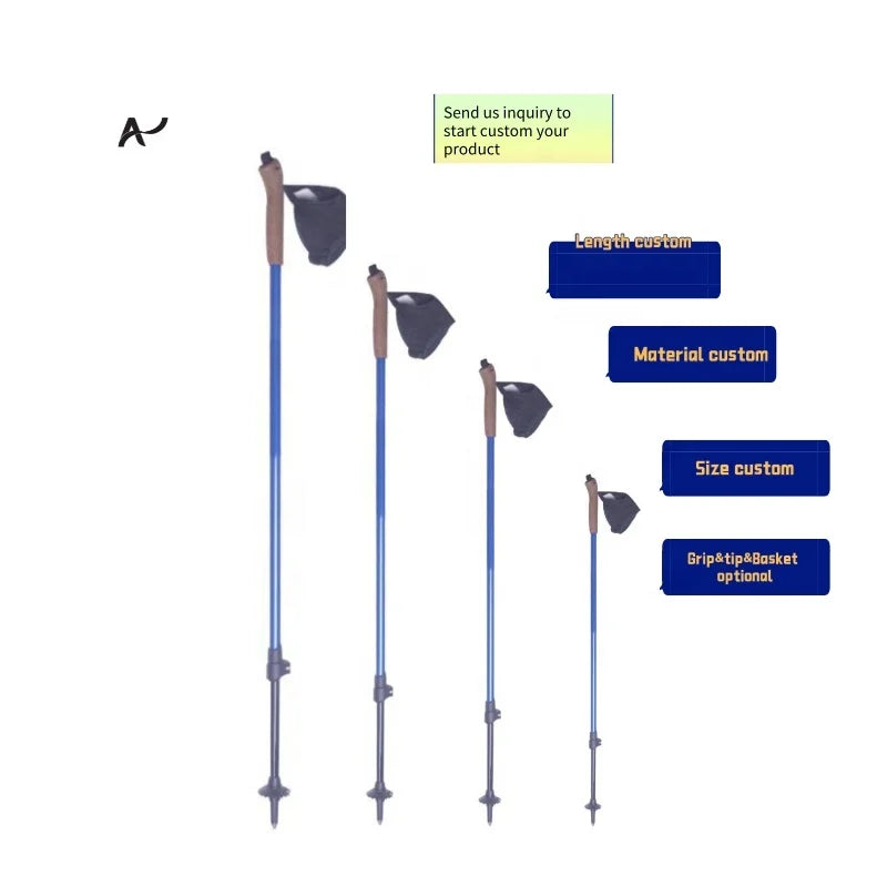 Outdoor Ultralight Nordic Hiking Trekking Pole 7075 Aluminium Carbon Fiber Cork Handle Quick Lock 135cm Mountain Walking Sticks