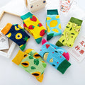 Wholesale Colorful Cotton Crew Socks Women Watermelon Avocado Pattern Novelty Fun Fruit Socks for Girls