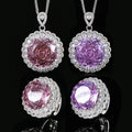 Luxury Women's Violet Necklace Ring Set Fashionable Sparkling Zircon Rose Bridal Engagement Jewelry