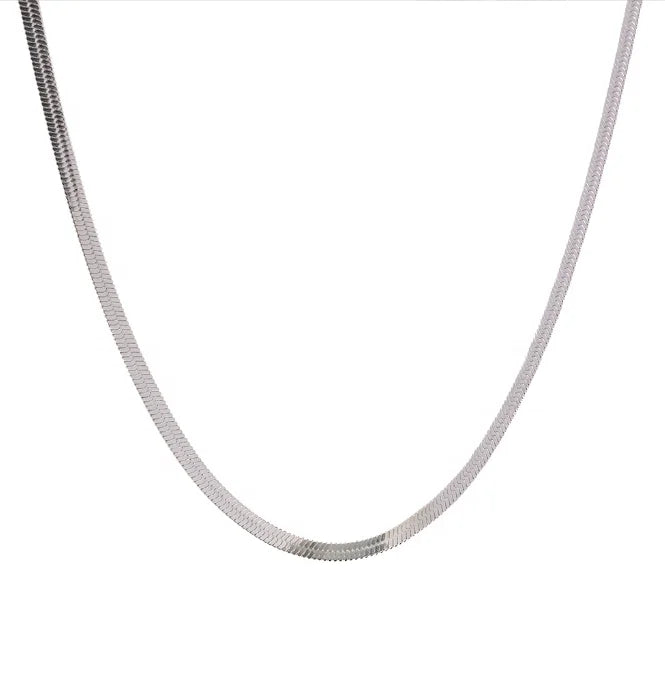 4mm Snake Chain Necklace Silver Plated Stainless Steel Tarnish Free Waterproof Simple Necklace Trendy Jewelry