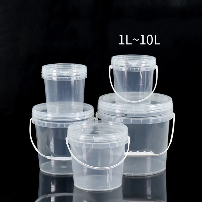 Airtight Sealed 1L-10L Round Custom Printed Candy Cookie Clear Plastic Bucket With Leak Proof Lid Handle