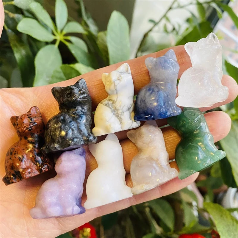 Wholesale Natural Carved Gemstone Crystal Cat Crystal Animal Carving Crystal Cat Statue Figurine