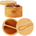 Bamboo Seasonings Box Kitchen Salt Pepper Spice Cellars Storage Container Bamboo Wooden Wood Pepper Salt Cellar with Spoon