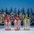 10oz Double-Wall Plastic Straw Tumbler Christmas Bell Design Reusable Eco-Friendly Applicable Portable Cup for Holidays