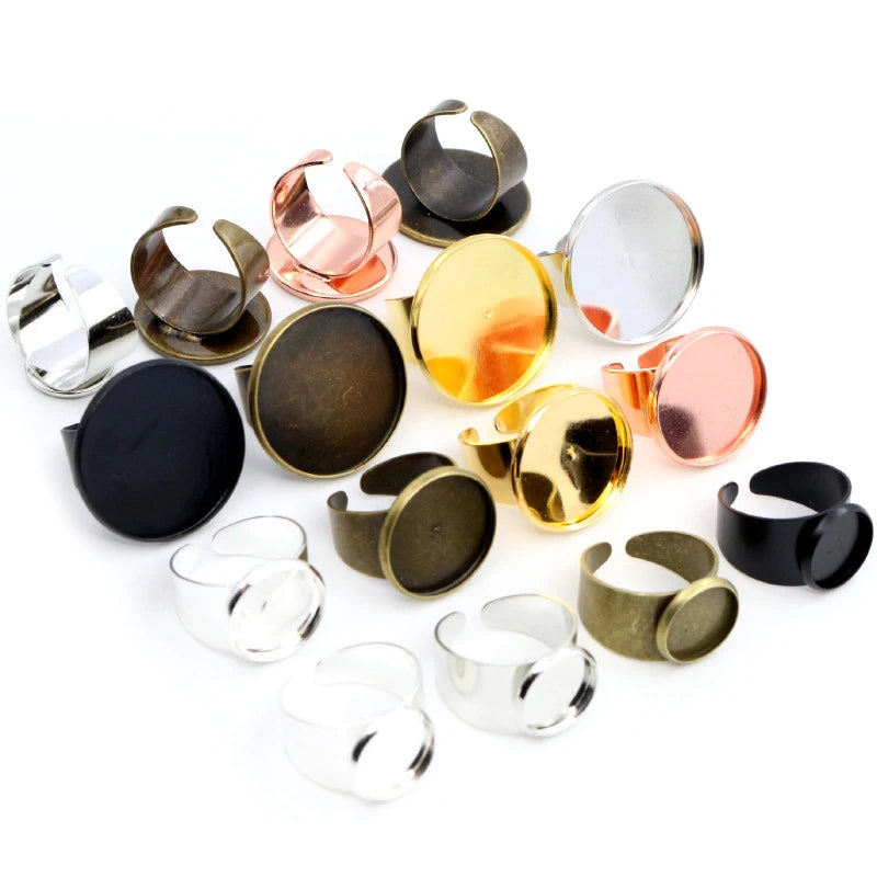 12mm 14mm 16mm 18mm 20mm 25mm 6 Colors Brass Adjustable Ring Settings Blank/BaseFit 12-25mm Glass CabochonsButtons Bezels
