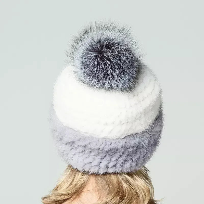 MWFur Winter Season Street Luxury Warm Fashion Hat Female Winter Warm Cap Lady Fashion Mink Knitted Hat Fur Cap Hats